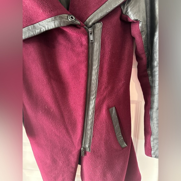 Danier Wool Leather Maroon Black Trench Coat Size 3XS Women’s - Picture 5 of 14